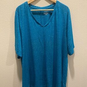 Lane Bryant Teal Short Sleeve V-Neck Top